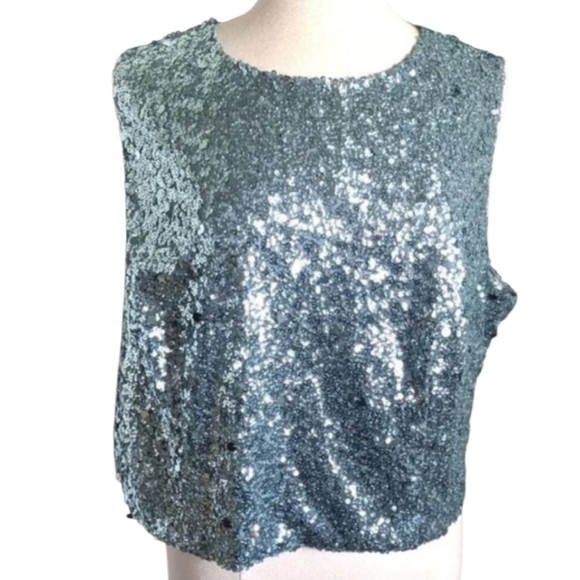 CITY CHIC Be Dazzle Sequin fitted cropped Top -‎ topaz plus size 24 new!!! - Picture 1 of 12